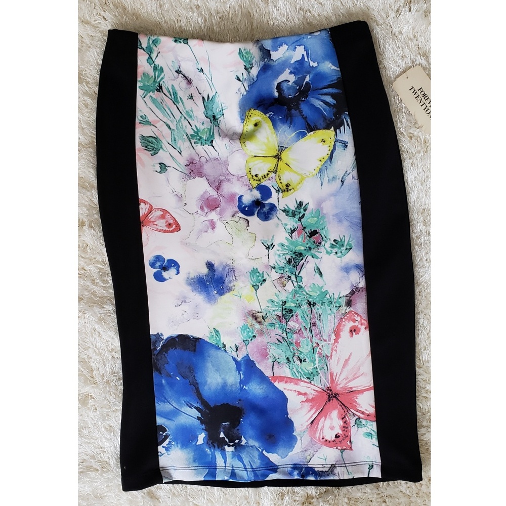 Forever 21 | Floral & Black Butterfly Print Skirt